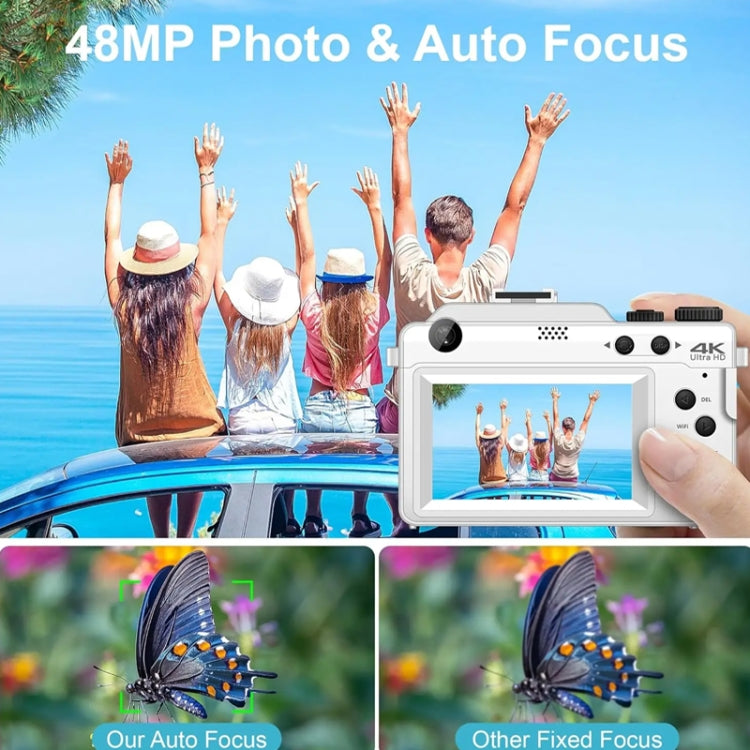 3-Inch Display Digital Camera Dual Front And Rear Cameras 48MP, 18x Digital Zoom 4K HD Camcorder, White, Black 3-Inch Display Digital Camera Dual Front And Rear Cameras 48MP, 18x Digital Zoom 4K HD Camcorder, White, Black
